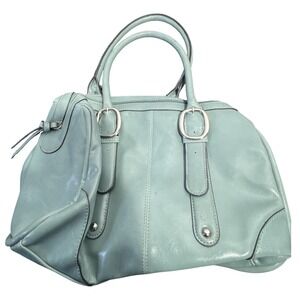 Stylish Light Teal Faux Leather Satchel Handbag Shoulder Bag with Buckles